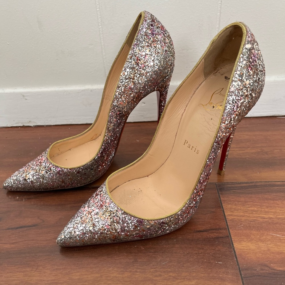 Christian Louboutin silver sparkle heels